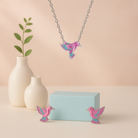 Azure Wings Chain Pendant and Earrings Set