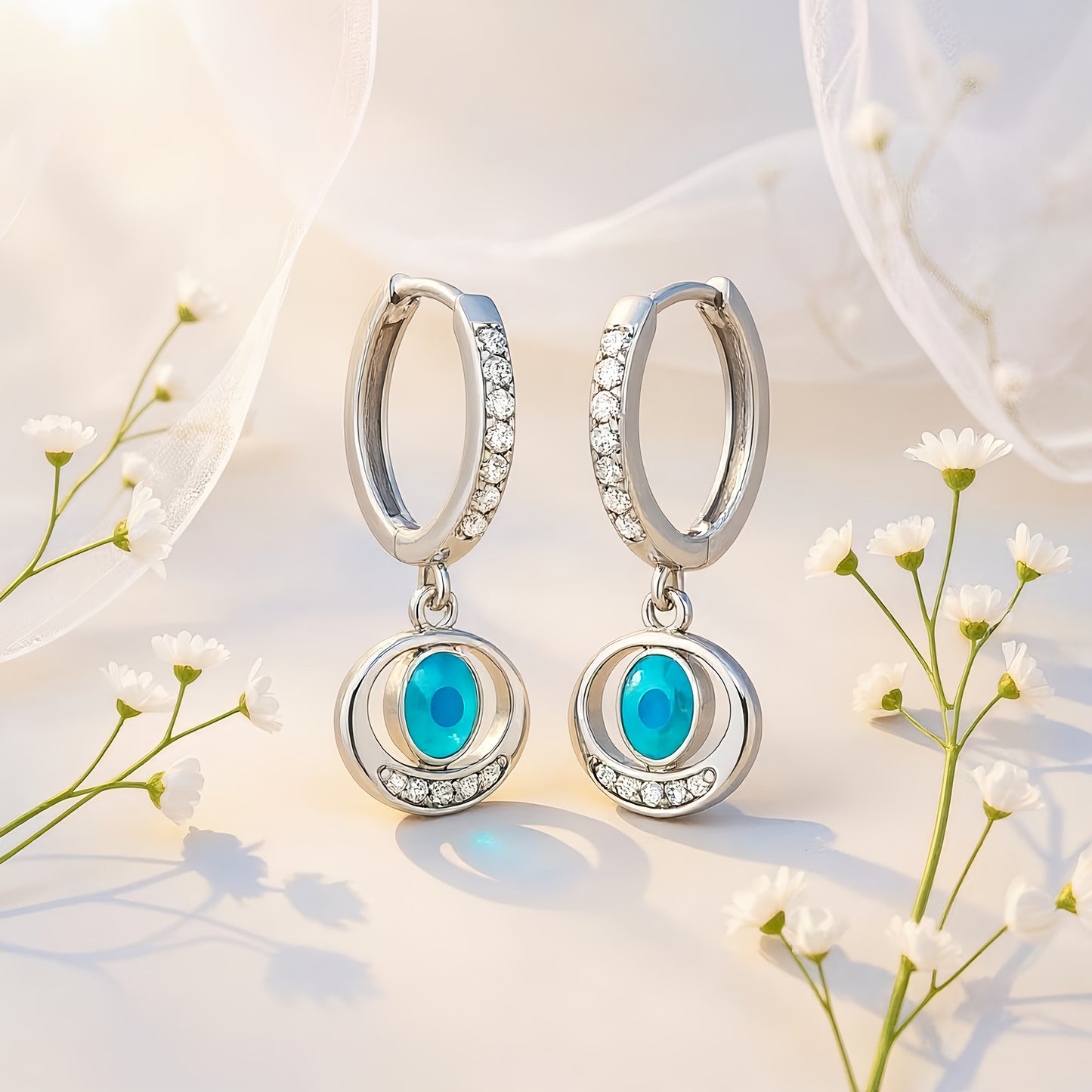Evil Eye Charm Hoop Earrings - MIOR JEWELS
