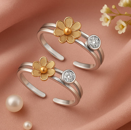 Floral Gleam Toe Rings Pair