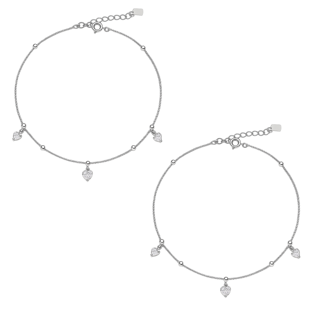 Crystal Hearts Anklets Pair - MIOR JEWELS