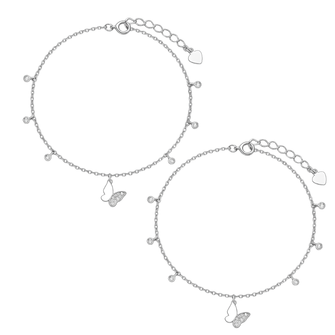 Sparkling Heart Butterfly Anklets Pair