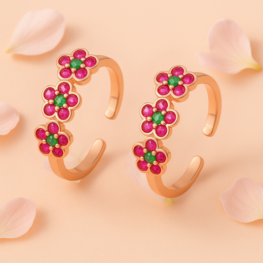 Bloom Kiss Rose Gold Toe Rings Pair