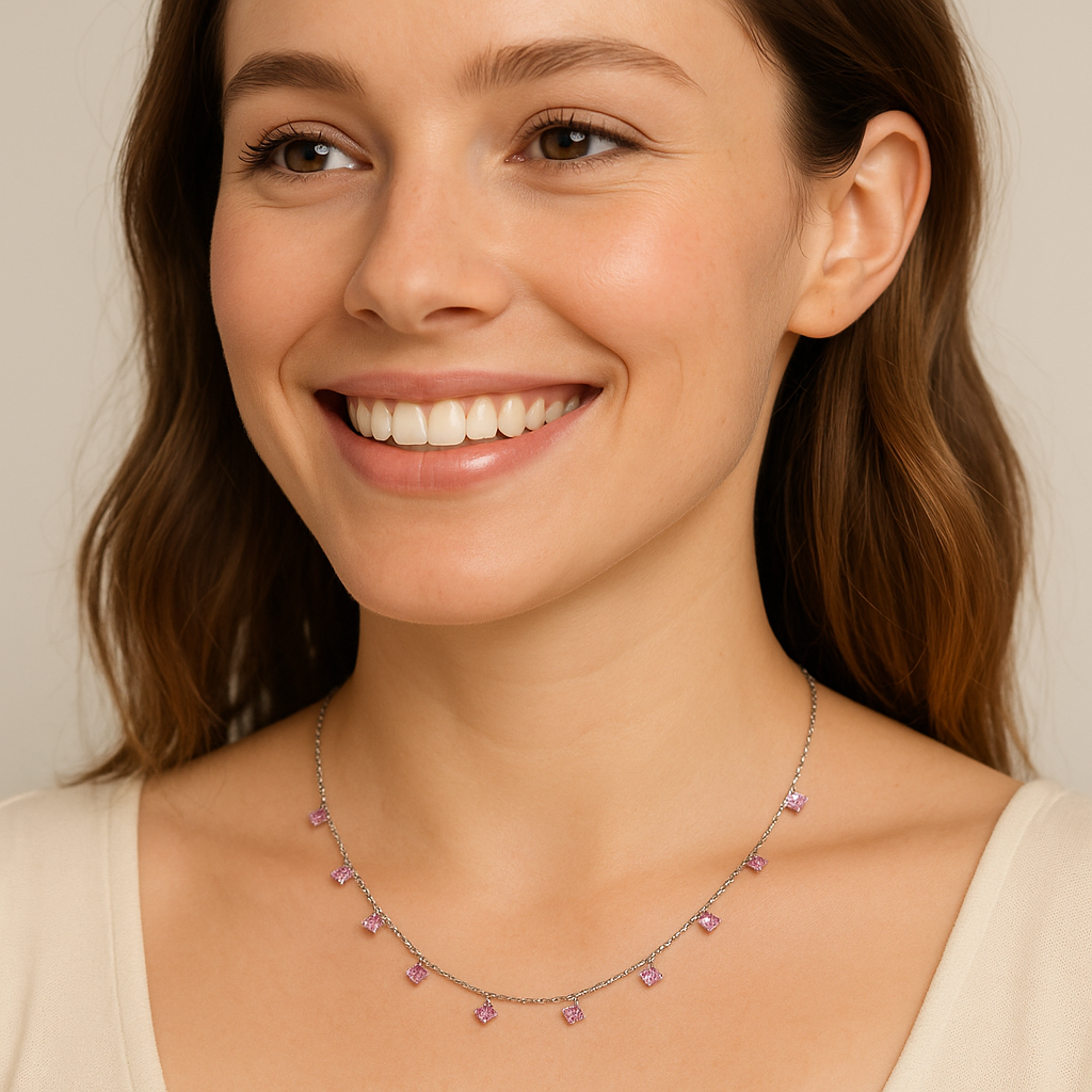 Pink Square Chain Pendant - MIOR JEWELS