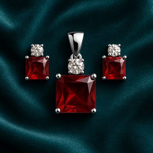 Scarlet Flame Stud & Pendant Set - MIOR JEWELS