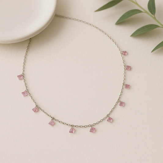 Pink Square Chain Pendant - MIOR JEWELS