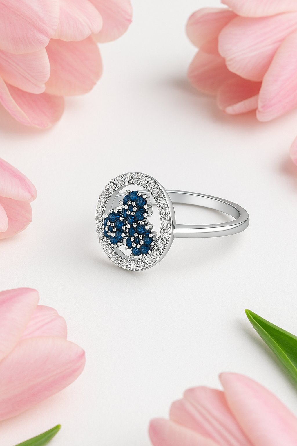 Blue Halo Silver Ring - MIOR JEWELS