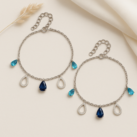 Aqua Drops Anklets Pair - MIOR JEWELS