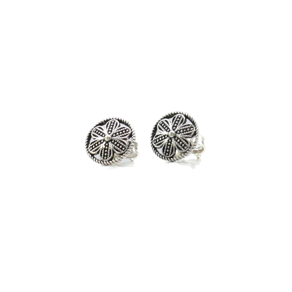 Rustic Flower Oxidized Earring with Pendant - Image 3