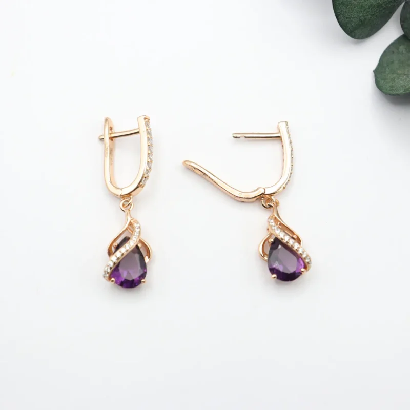 Purple Elegance Drop Earrings - Image 4