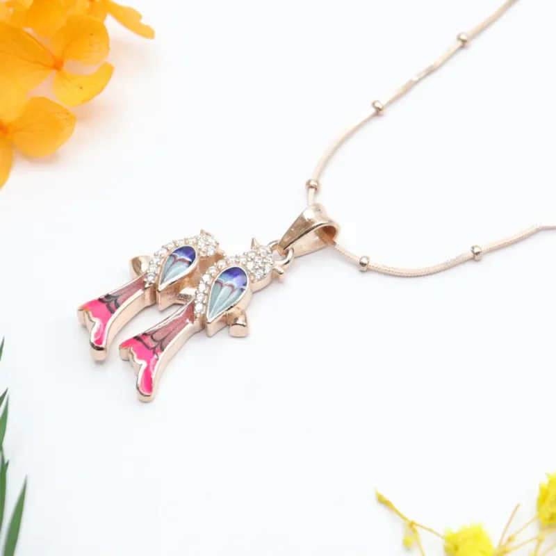 Colourful Parrot Rose Gold Pendant - Image 2